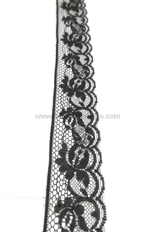 Puntilla encaje de nylon color negro 4 cm ancho. mod Flores » Hilos &  Hilanderas